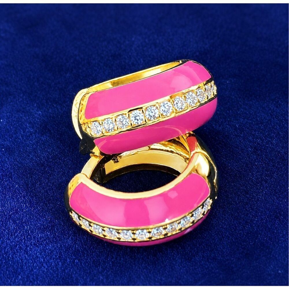 Gabi Rielle Pink Enamel Mini Hoops – 14k Gold Over Silver Huggies